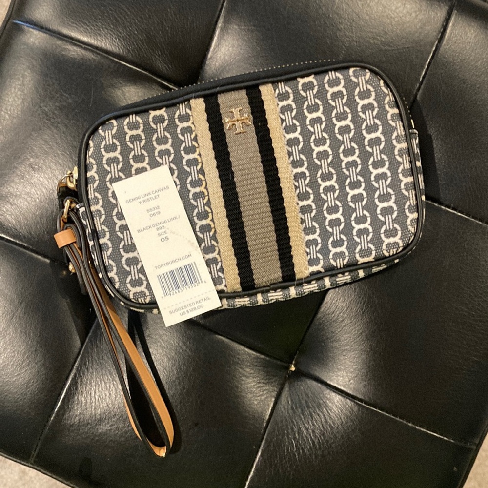 Tory Burch Gemini Link Canvas Wristlet Black